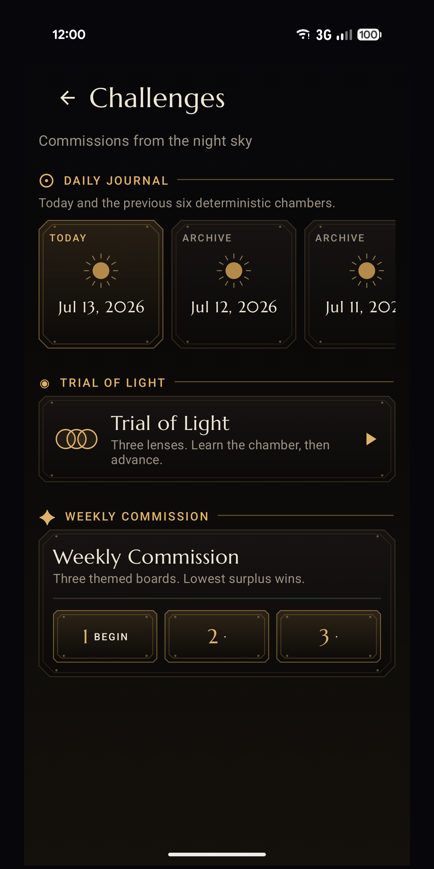 Challenges — Daily Beam, Trial of Light and the Weekly Seal